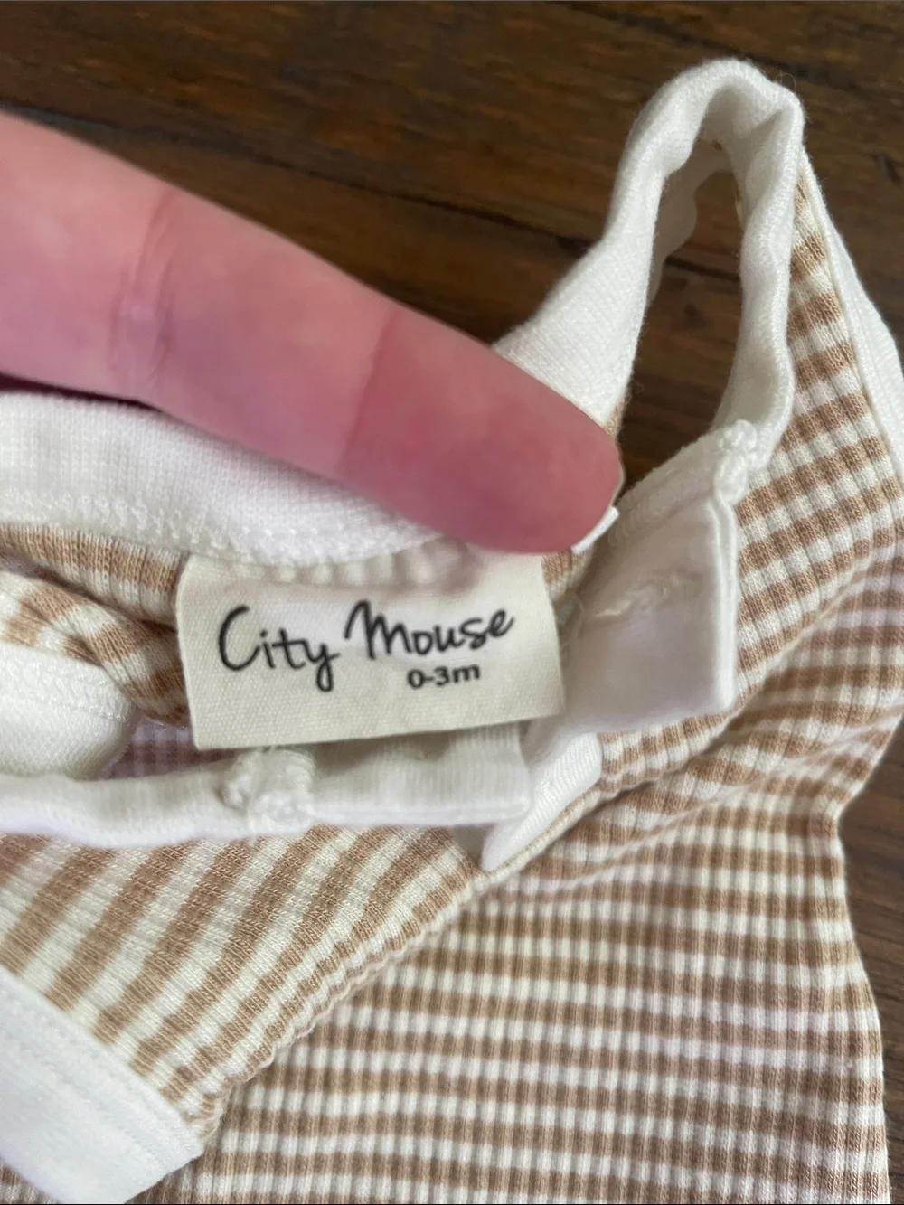 Neutral Gingham Ribbed Baby One-Piece in Cream & Tan